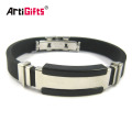 Bracelete de aço inoxidável da amizade do couro da pulseira da prata do germânio dos homens feitos sob encomenda